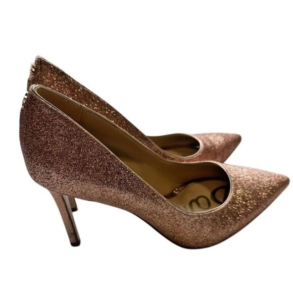 Sam Edelman Rose Gold Glittery Hazel Pumps Pointed Toe Stiletto Heels Size 7 - Picture 1 of 11